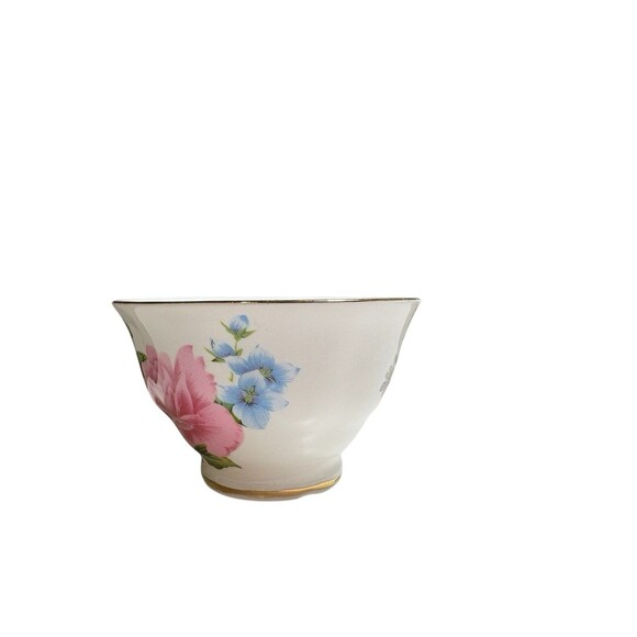 Grace's Teaware Pink Rose Blue Floral Tea Cup & Saucer Gold Trim Scalloped Edge - Picture 6 of 10